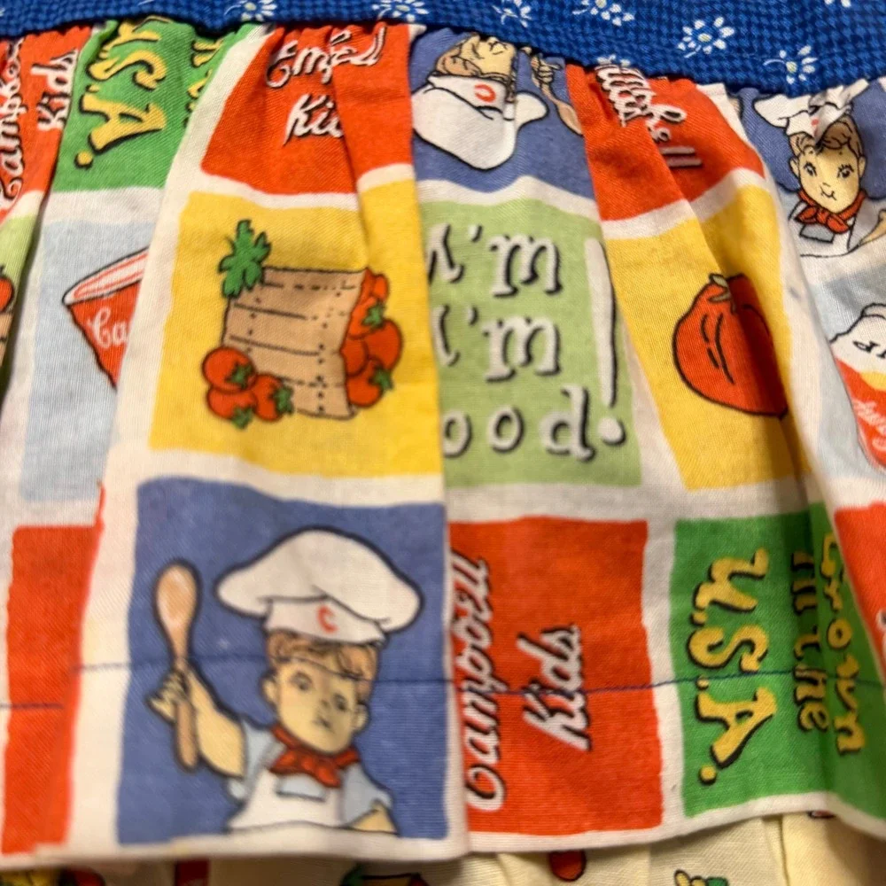 Vintage Campbells Soup Kids Ruffle Apron Blue Floral Tiered Multi Color One Size